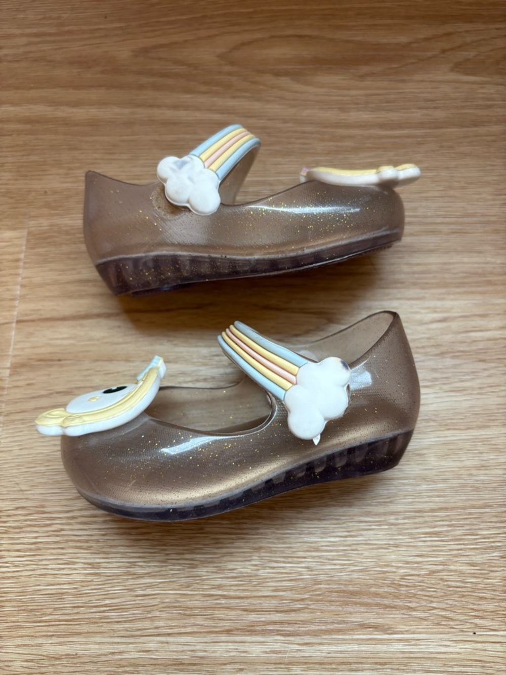 Mini Melissa Girls Metallic Gold Unicorn Mary Jane Shoes - Picture 3 of 4